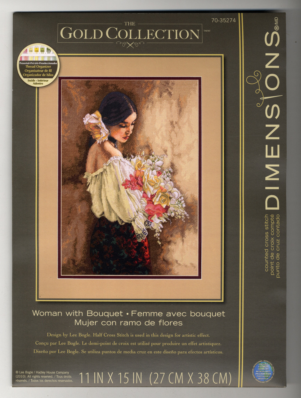 Gold Collection Woman With Bouquet Counted Cross Stitch Kit-11X15