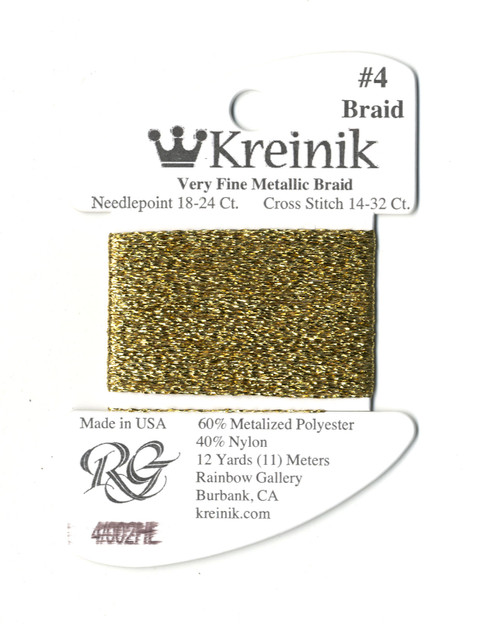 Kreinik Very Fine #4 Aztec Gold (Hi Lustre) #202HL - CrossStitchWorld