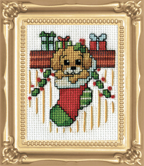 Design Works -  Puppy In Stocking Picture Kit w/Frame
