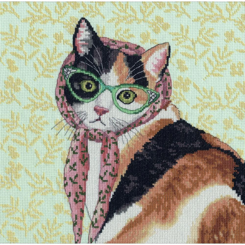Design 2 Handmade Completed Cross Stitch Card - Max the Cat Large