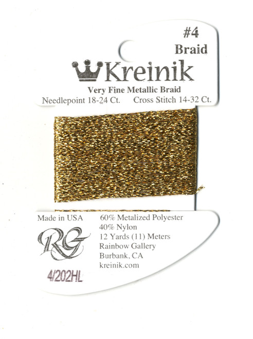 Kreinik Very Fine #4 Aztec Gold (Hi Lustre) #202HL - CrossStitchWorld