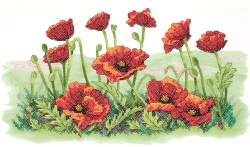 Cross Stitch Kits for Adults Beginner,Wheat Field Red Corn Poppy