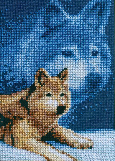 14 x 14 Dimensions 70-35377 Wolf in Snow Cross Stitch Kit 14 Count White Aida Cloth