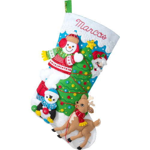 Bucilla 89259E Felt Applique Christmas Stocking Kit, Tree Party, 18