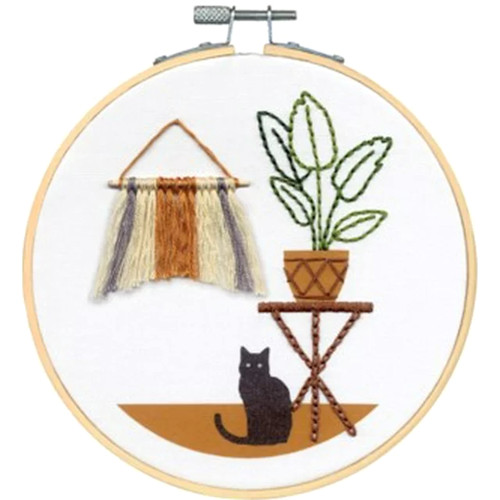 DIMENSIONS Embroidery Kit - CAT - 6 round hoop. 72-76180 - Retro