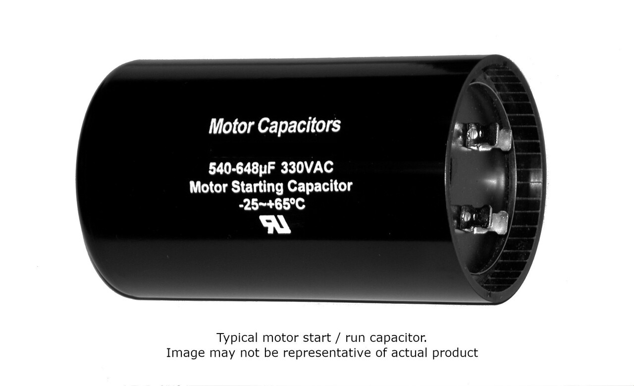A motor capacitor with a plastic body. Used in a single phase electric motor to assist in starting.