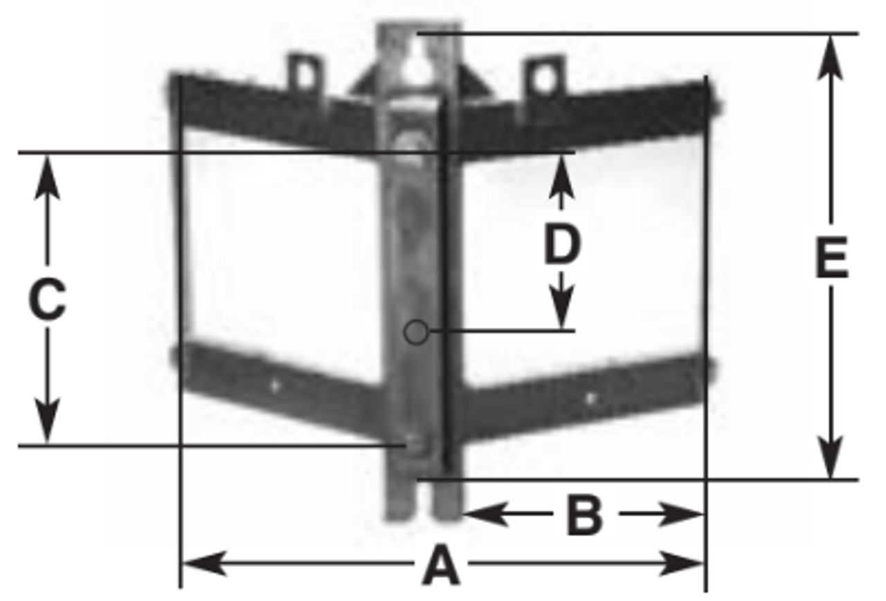Hydel TCM transformer cluster mount with dimension labels (A, B, C, D, E) shown
