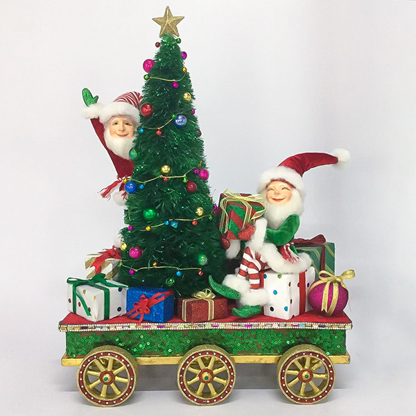 Katherine's Collection Elves with Tree On Train Car by Katherine's