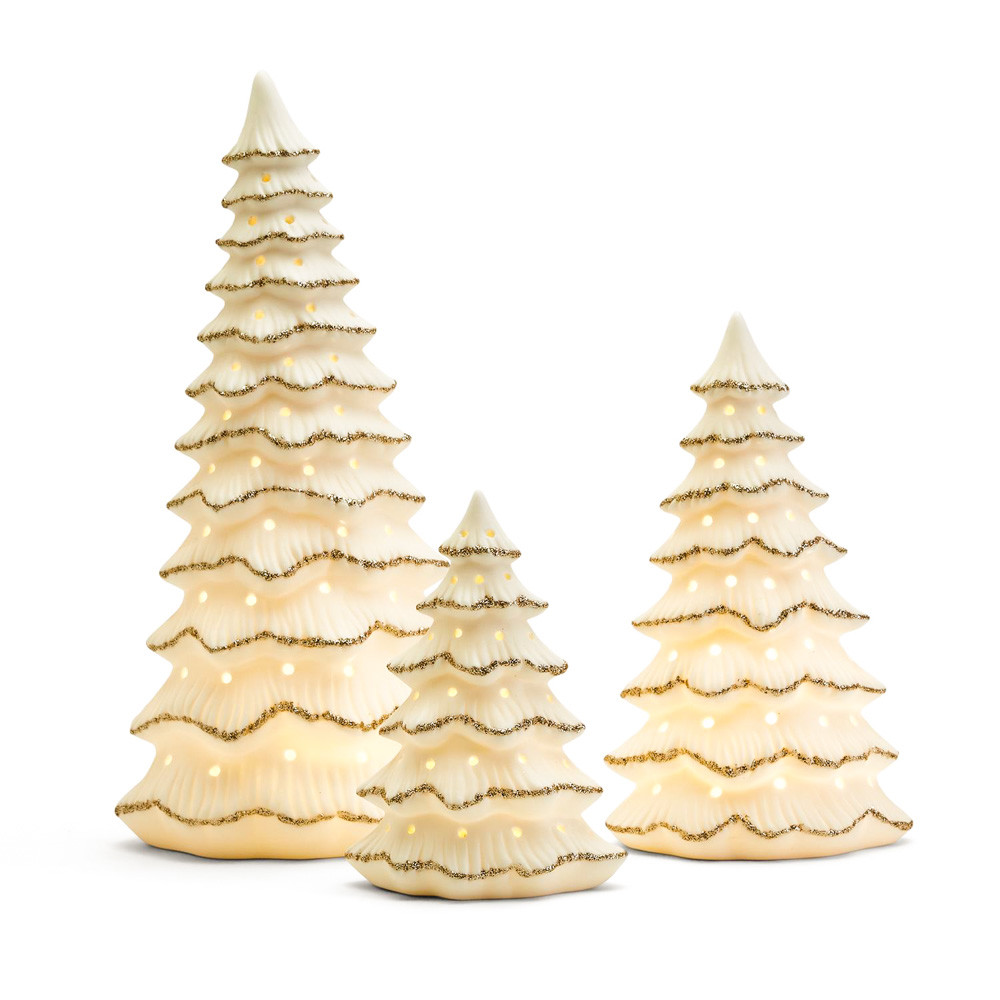 Twos Company Set of 6 Snow Covered Christmas Trees