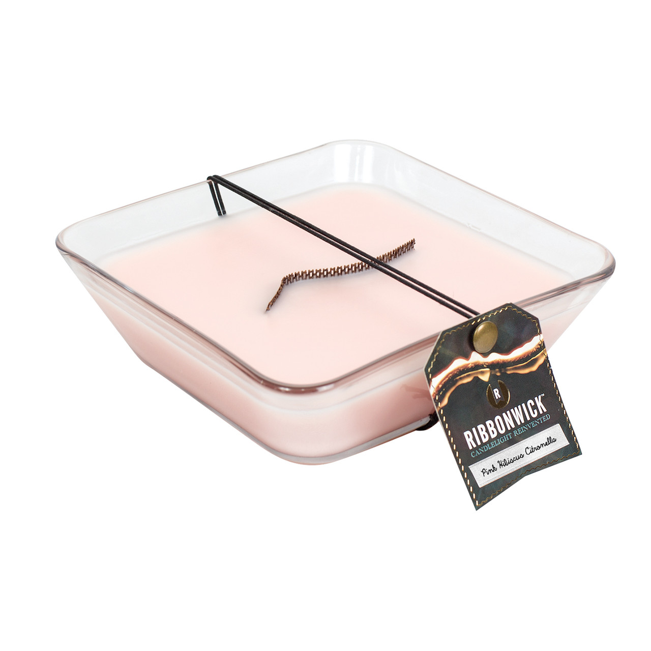 RibbonWick Pink Hibiscus Citronella Medium Decor Glass RibbonWick