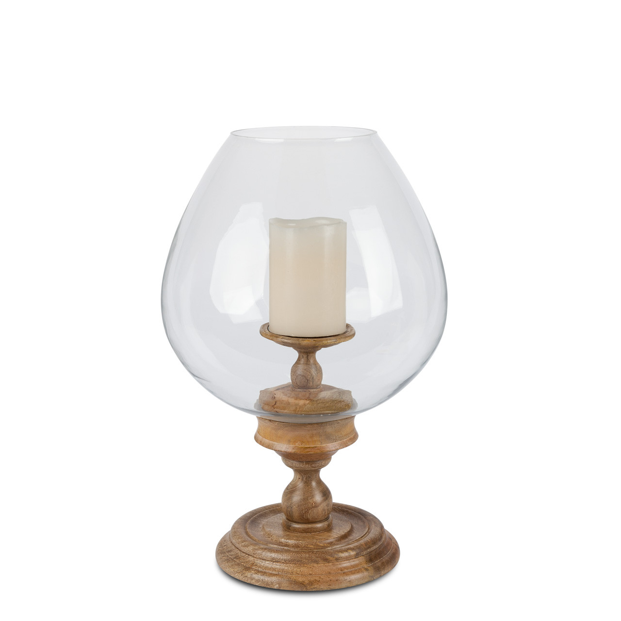 Rustic Hurricane Lantern Candle Holder with Glass Globe - Hand-Carved  Wooden Pillar