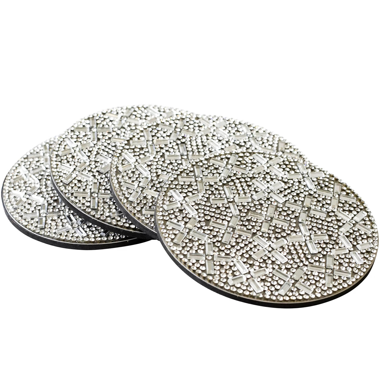 Bread & Butter Silver Diamond Bling Mirrored Glass 4-Piece Coaster Set –  Aura In Pink Inc.
