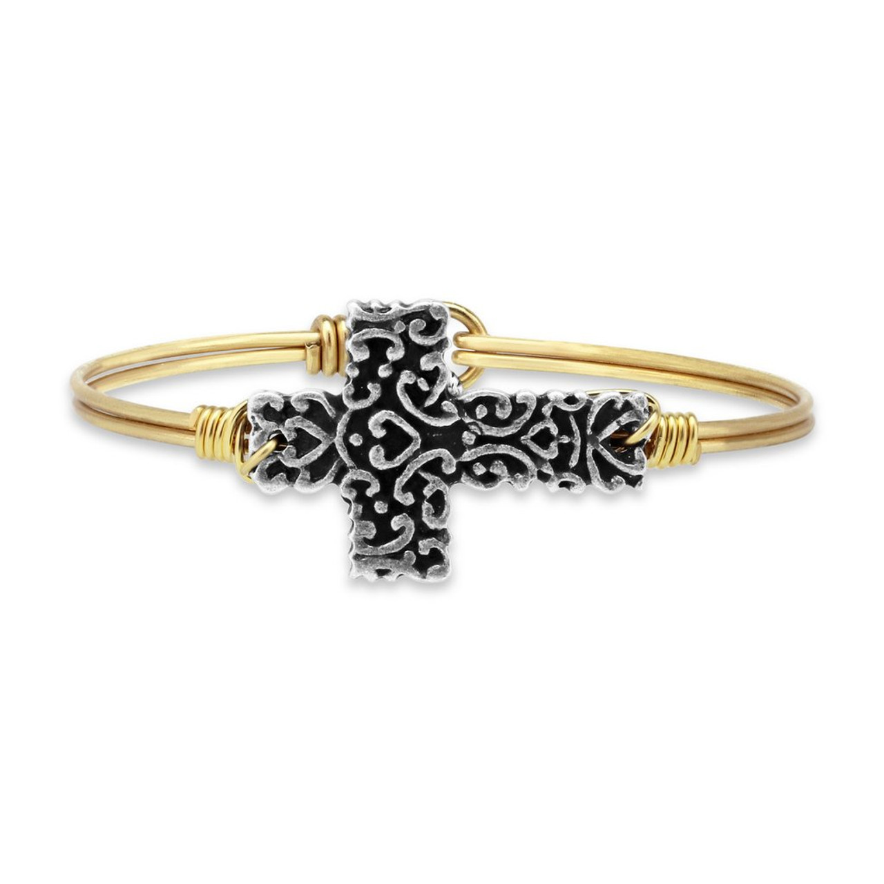 Mixed Metal Diamond Center Cross Bangle | JudeFrances