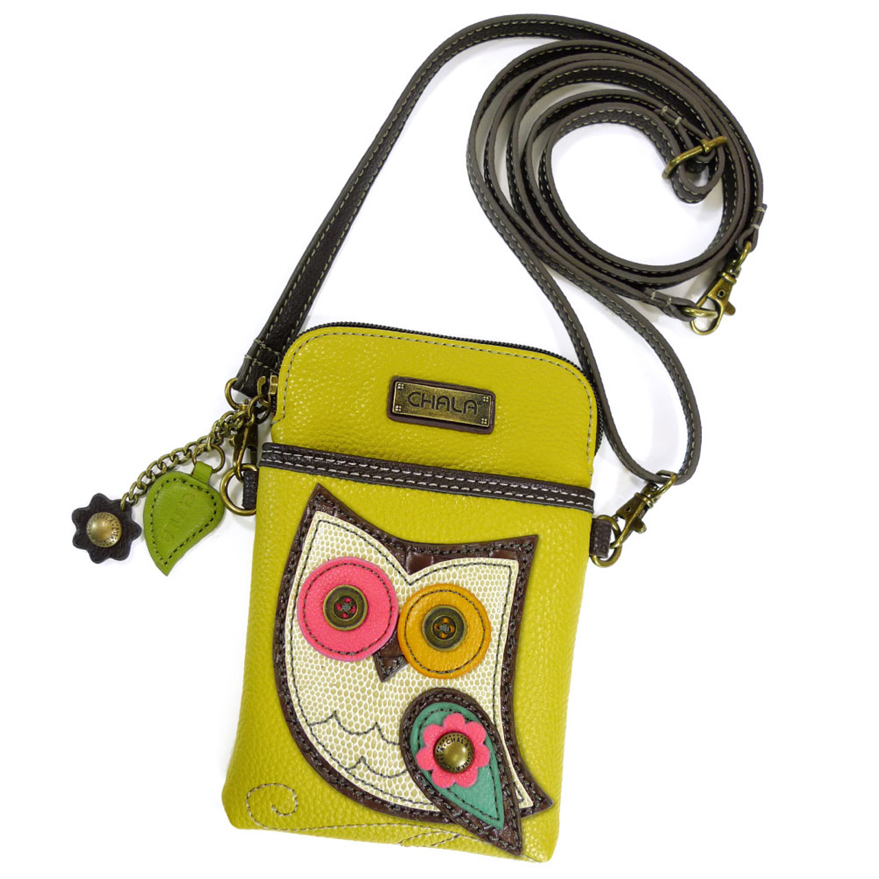 Chala Handbags Mustard Owl II Cell Phone Crossbody The Lamp Stand