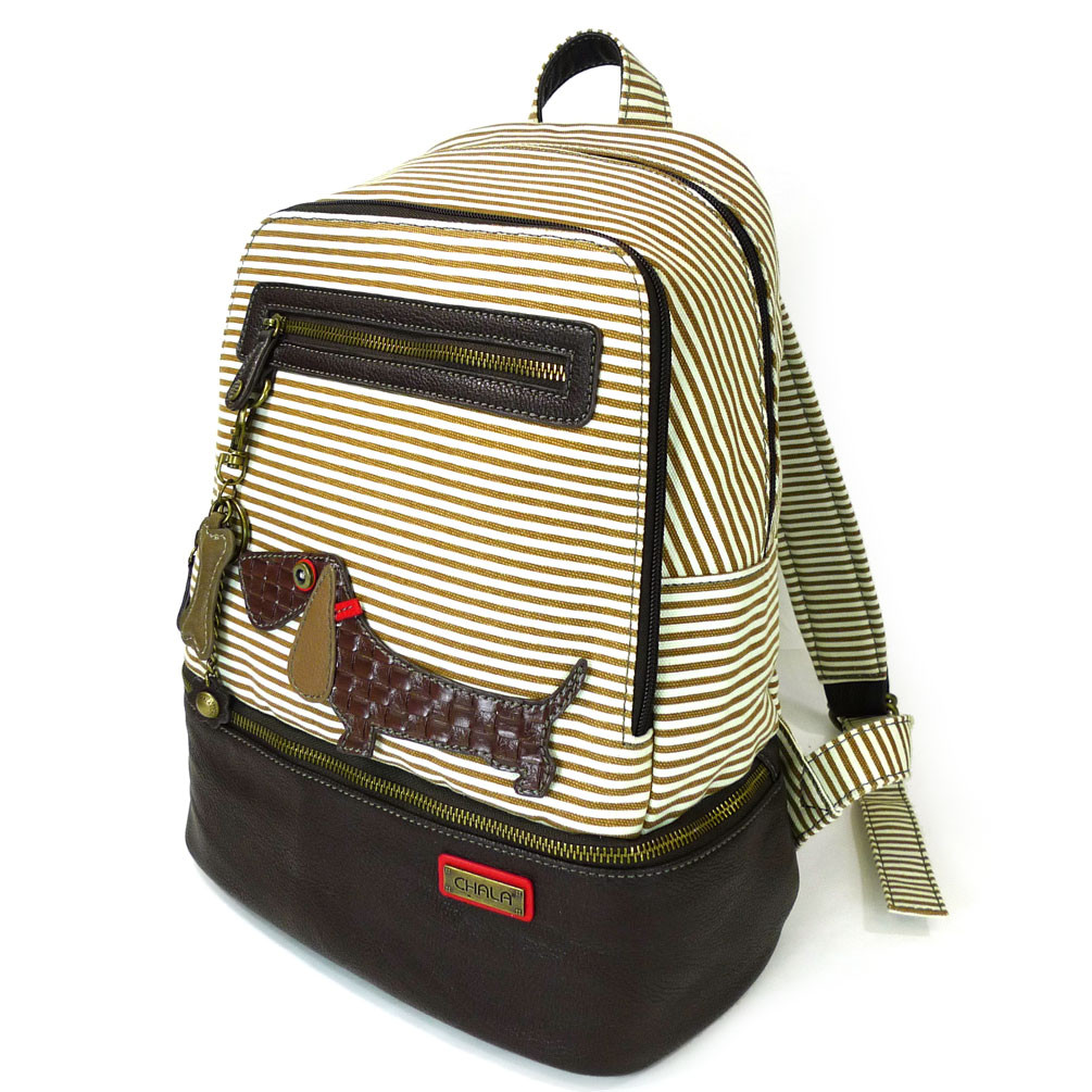 Chala Handbags Backpack Paw Hound Striped Canvas Faux Leather  Charms Chala Handbags Backpack Paw Hound Striped Canvas Faux  main image 3