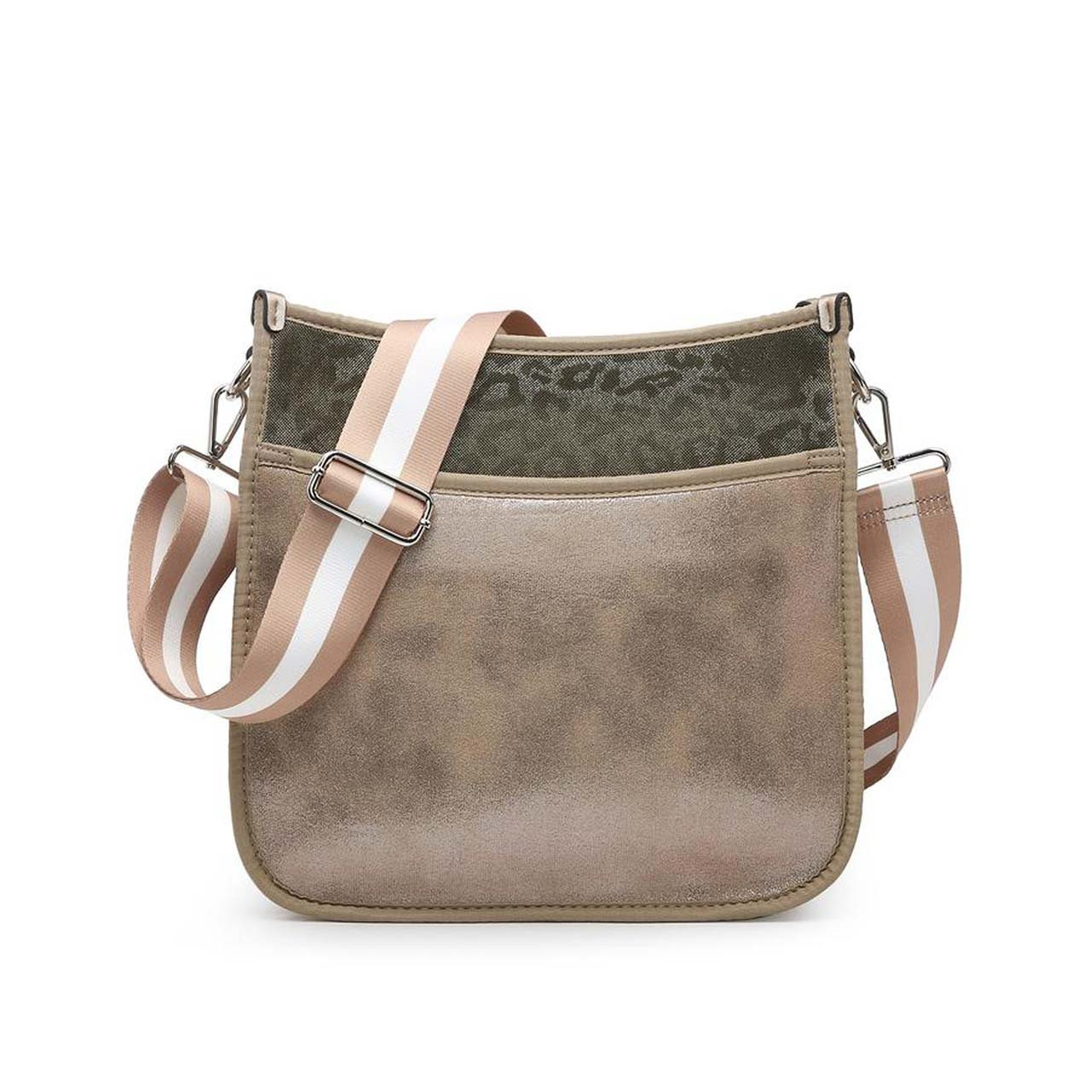 Jen & Co. Printed Neoprene Crossbody With Guitar Strap In Cheetah Gold