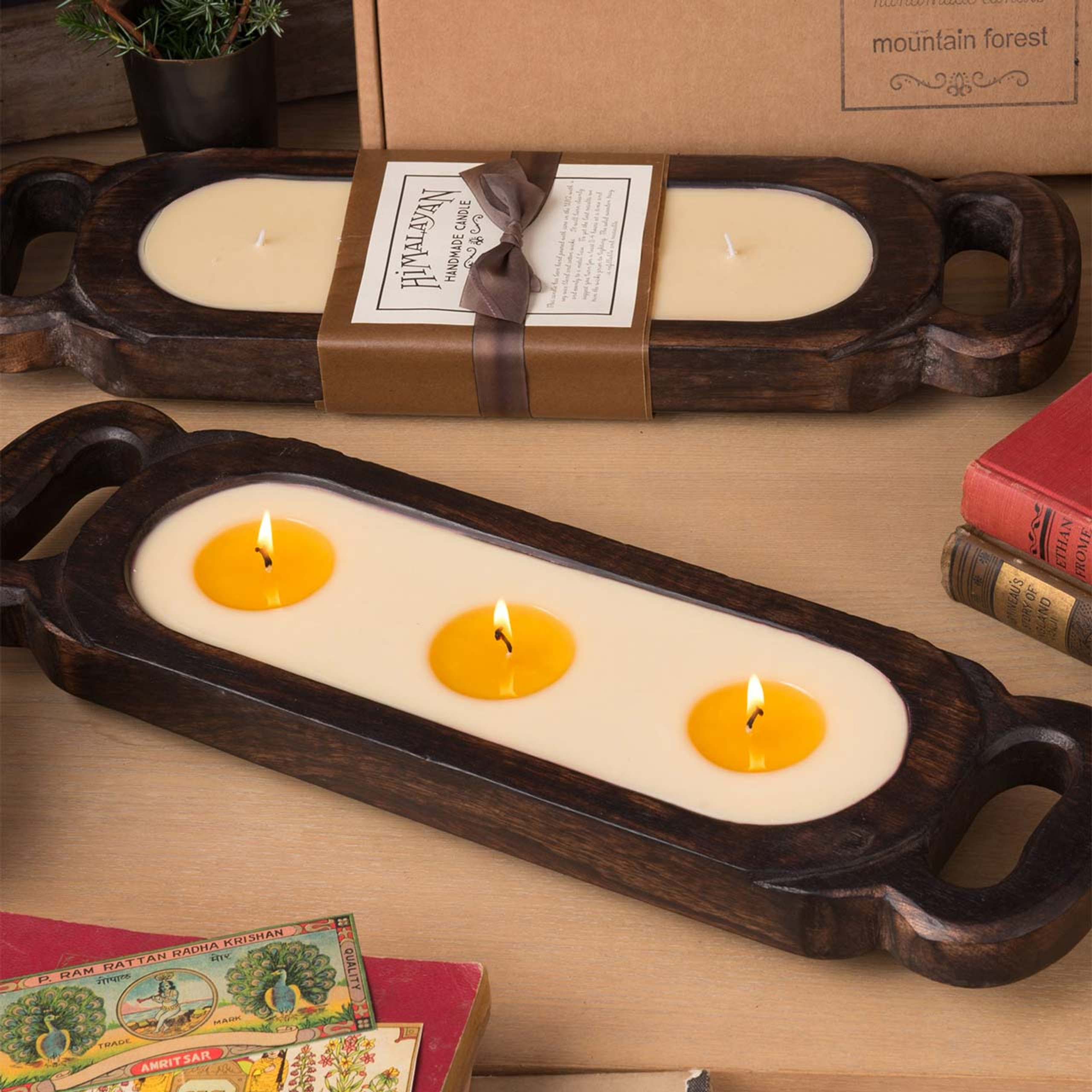 Himalayan Candles Tobacco Bark 19" Wooden Candle Tray by Himalayan