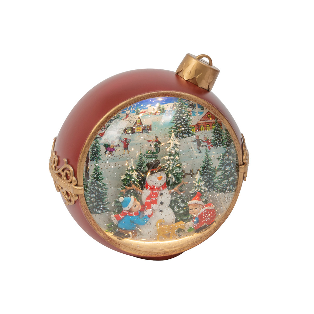Gerson Spinning Water Globe - Red Telephone Booth With Nutcracker & Christmas Tree
