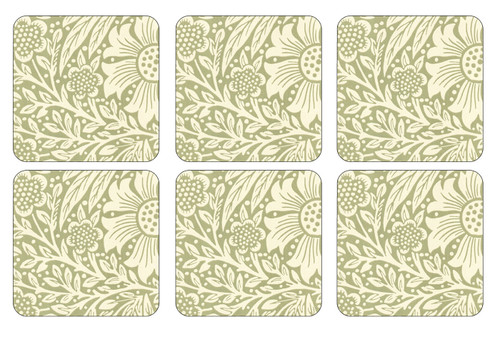 Set of 6 William Morris Marigold Green Coasters by Pimpernel