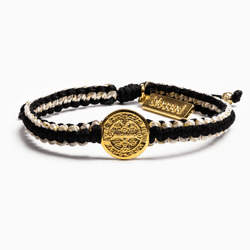 Gratitude Blessing Bracelet - Black and Gold with Gold Medal by My Saint My Hero