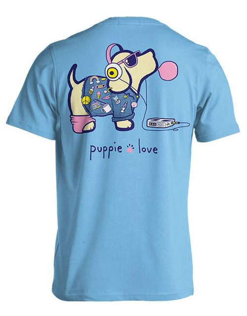 Small Sky Retro Pup Short Sleeve Tee by Puppie Love