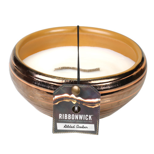 Gilded Amber Medium Round Premium RibbonWick Candle