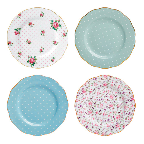 New Country Roses Tea Party Mixed Patterns Accent Plates - Set of 4 - by Royal Albert - Special Order