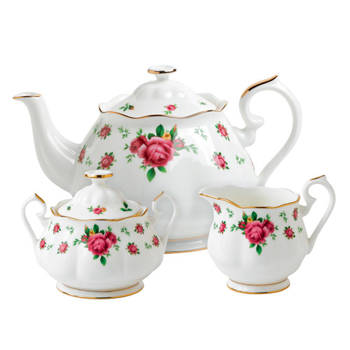 New Country Roses White 3-Piece Teapot Set by Royal Albert