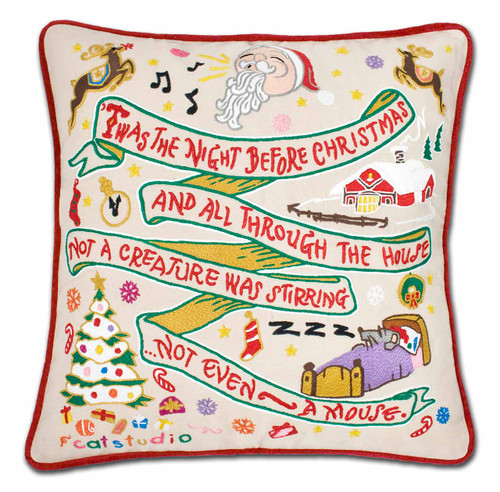 Night Before Christmas XL Hand-Embroidered Pillow by Catstudio