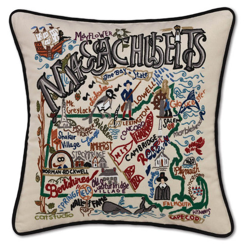 Massachusetts XL Hand-Embroidered Pillow by Catstudio