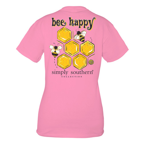 Large Flamingo Bee Happy Short Sleeve Tee by Simply Southern