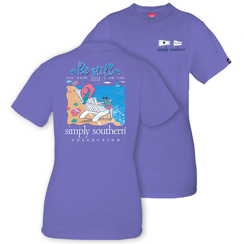 Medium Be Still and Know That I Am God Periwinkle Short Sleeve Tee by Simply Southern