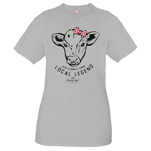 Large Cow Local Legend Grey Country Chick Short Sleeve Tee by Simply Southern