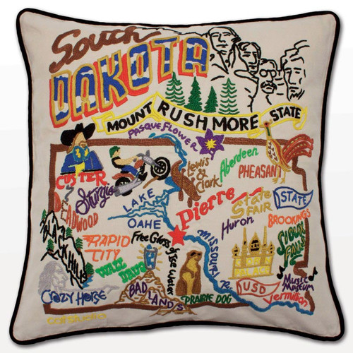 South Dakota Hand-Embroidered Pillow by Catstudio