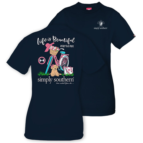 Medium Life Is Beautiful Enjoy the Ride Navy Short Sleeve Tee by Simply Southern