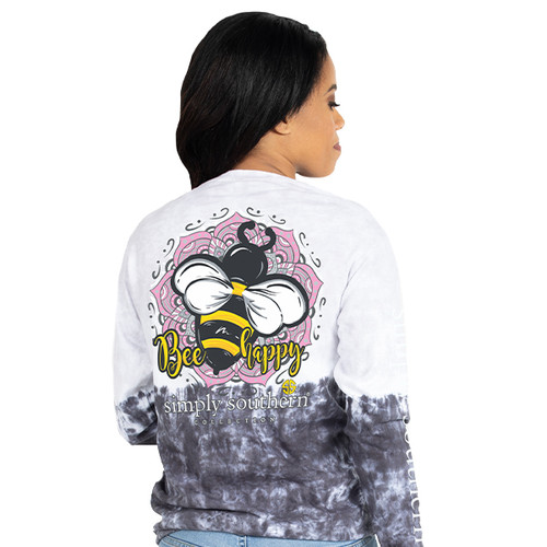 Large Bee Happy Smokey Long Sleeve by Simply Southern