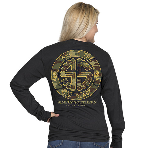 Large Camo is the New Black Black Long Sleeve Tee by Simply Southern