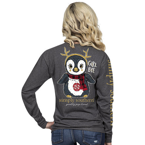 Medium Girl Bye Penguin Dark Heather Gray Long Sleeve Tee by Simply Southern