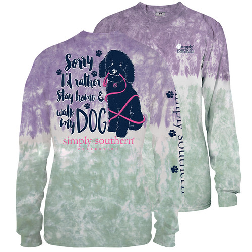 Small Bohemian Tiedye Rather Stay Home and Walk My Dog Long Sleeve Tee by Simply Southern