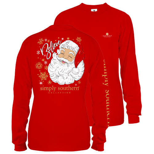 Large Red Believe In Santa Long Sleeve Tee by Simply Southern