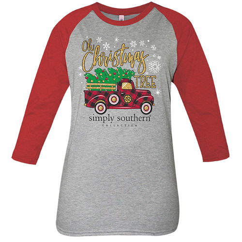 Medium Gray and Red Christmas Tree Truck Long Sleeve Tee by Simply Southern