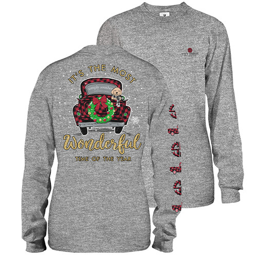 Large Gray Most Wonderful Time of the Year Long Sleeve Tee by Simply Southern