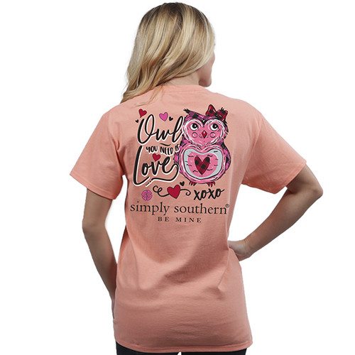 Large Owl You Need is Love Peachy Short Sleeve Tee by Simply Southern