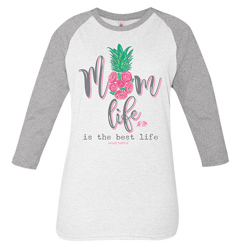XX-Large Mom Life Is the Best Life White Gray Simply Faithful Long Sleeve Tee by Simply Southern