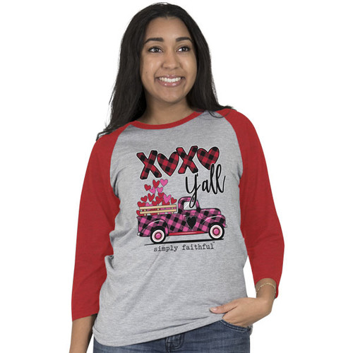 XXLarge XOXO Y'all Heather Gray and Red Simply Faithful Long Sleeve Tee by Simply Southern