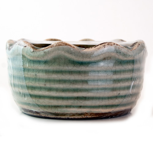 Southern Sweet Tea Ribbed Ruffled Bowl Swan Creek Candle (Color: Seafoam)