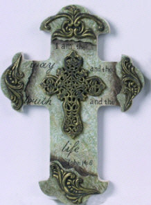 Resin Weathered Hanging Cross - Way, Truth, Life