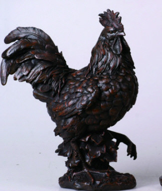 Large Resin Mahogany Rooster - Strutting