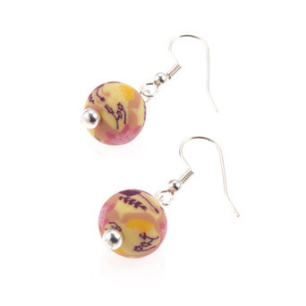 Silk Chiffon Chunky Silver Ball Earring
