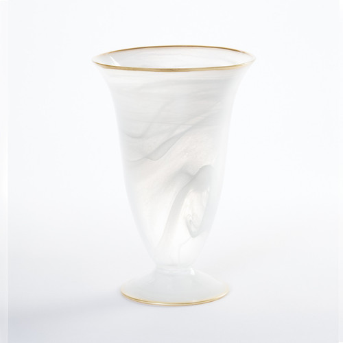 Vietri Alabaster White with Gold Edge Glass Medium Footed Vase
